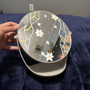 painted flower and vines circle mirror